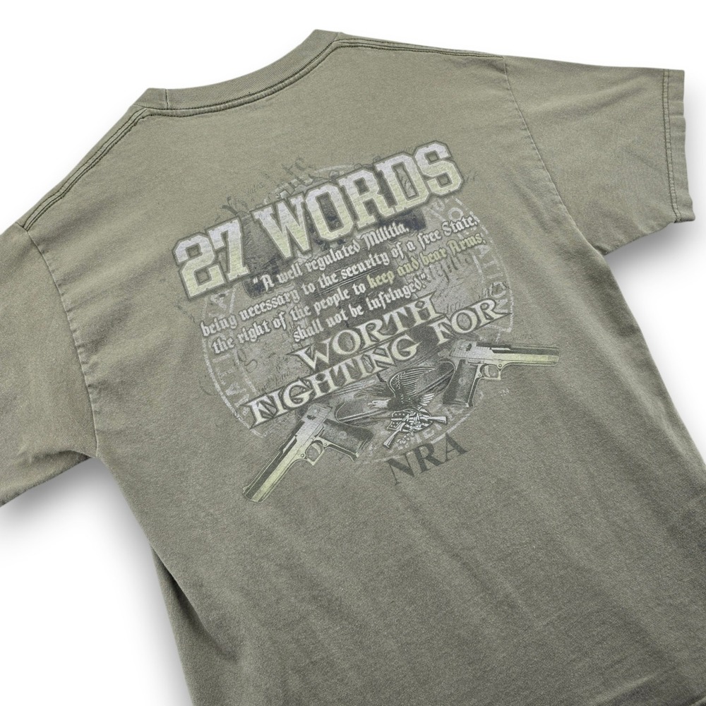 NRA T Shirt Mens Large Green Cotton 27 Words 2nd Amendment Graphic Alstyle Tee